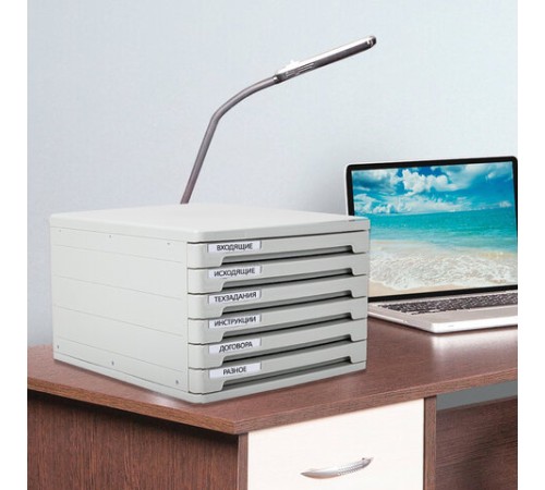 Блок из 6 закрытых лотков для бумаги, настольный, ERICH KRAUSE, А4+, 210х270х365 мм, серый, 63