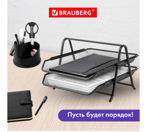 Лоток горизонтальный металлический для бумаг, 2 секции, BRAUBERG 