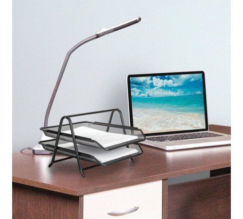 Лоток горизонтальный металлический для бумаг, 2 секции, BRAUBERG 