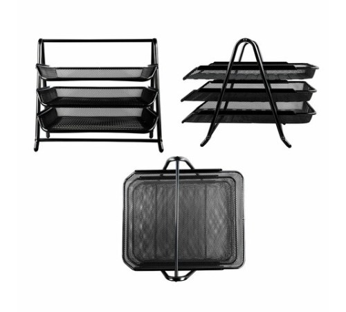 Лоток горизонтальный металлический для бумаг, 3 секции, BRAUBERG 