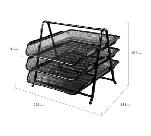 Лоток горизонтальный металлический для бумаг, 3 секции, BRAUBERG 