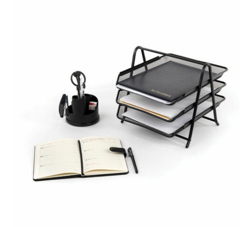 Лоток горизонтальный металлический для бумаг, 3 секции, BRAUBERG 