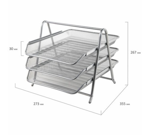 Лоток горизонтальный металлический для бумаг, 3 секции, BRAUBERG 