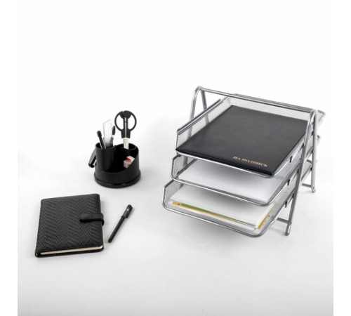 Лоток горизонтальный металлический для бумаг, 3 секции, BRAUBERG 