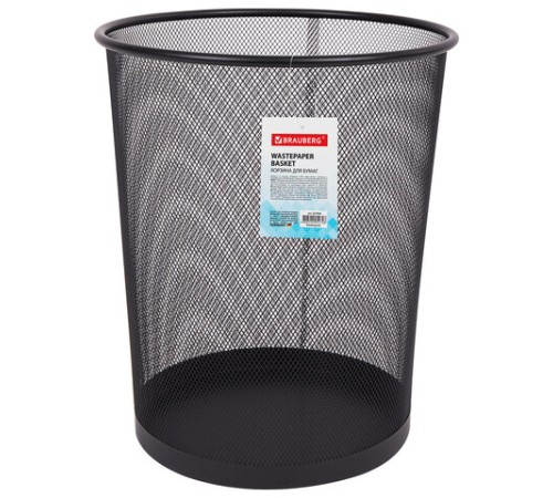Корзина для бумаг БОЛЬШАЯ, 20 л, металлическая, черная, BRAUBERG 