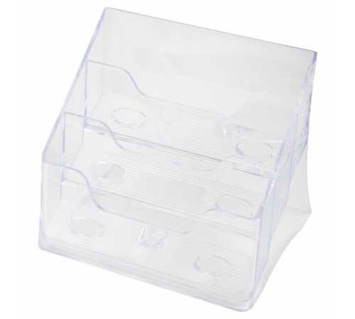 Подставка для визиток настольная BRAUBERG-CONTRACT, на 150 шт., 85х100х75 мм, 3 отделения, прозрачная, 235406
