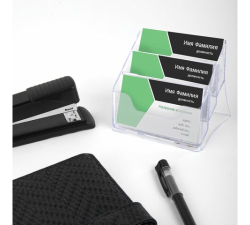 Подставка для визиток настольная BRAUBERG-CONTRACT, на 150 шт., 85х100х75 мм, 3 отделения, прозрачная, 235406