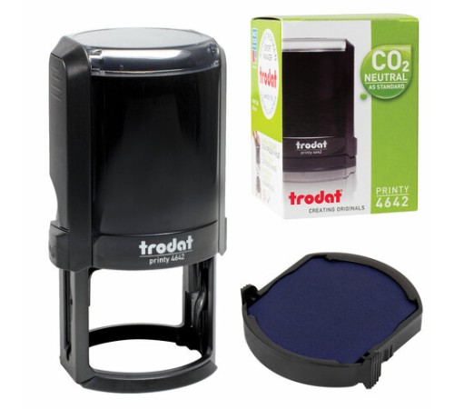 Оснастка для печатей оттиск D=42 мм синий, TRODAT 4642 PRINTY 4.0, корпус черный, крышка, подушка