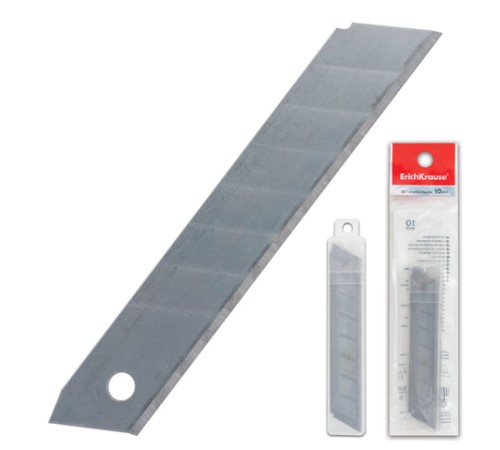 Лезвия для ножей 18 мм КОМПЛЕКТ 10 ШТ., толщина лезвия 0,5 мм, в пластиковом пенале, ERICH KRAUSE, 19274