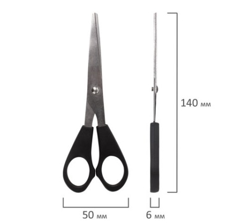 Ножницы STAFF Basic 140 мм, чёрные, ПВХ чехол с европодвесом, 235458