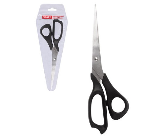 Ножницы STAFF Basic 210 мм, чёрные, ПВХ чехол с европодвесом, 235460