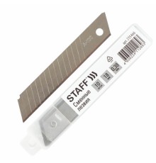 Лезвия для ножей 18 мм КОМПЛЕКТ 10 ШТ., толщина лезвия 0,38 мм, в пластиковом пенале, STAFF 