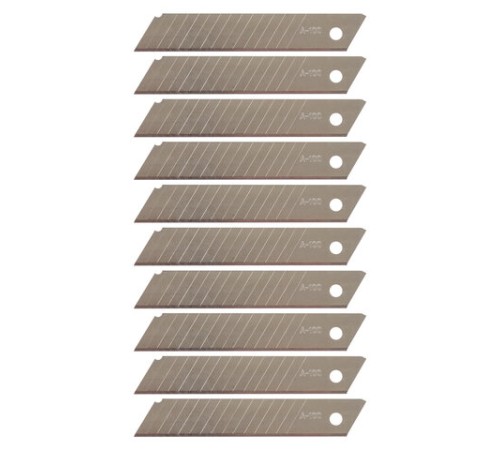 Лезвия для ножей 18 мм КОМПЛЕКТ 10 ШТ., толщина лезвия 0,38 мм, в пластиковом пенале, STAFF 