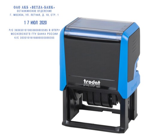 Датер самонаборный, 6 строк+дата, оттиск 60х40 мм, синий, TRODAT 4727, кассы в комплекте, 188617