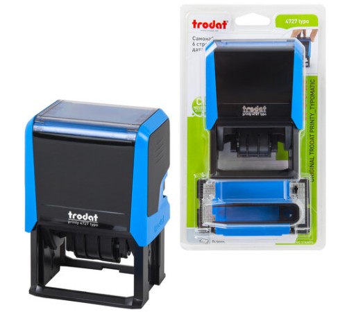 Датер самонаборный, 6 строк+дата, оттиск 60х40 мм, синий, TRODAT 4727, кассы в комплекте, 188617