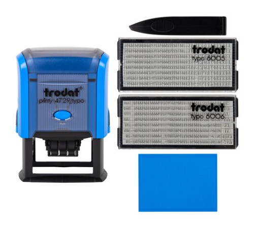 Датер самонаборный, 4 строки+дата, оттиск 50х30 мм, синий, TRODAT 4729 BANK, кассы в комплекте, 62257