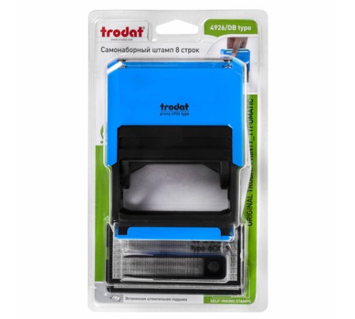 Штамп самонаборный 8-строчный, оттиск 75х38 мм, синий без рамки, TRODAT 4926/DB, КАССЫ В КОМПЛЕКТЕ, 53604