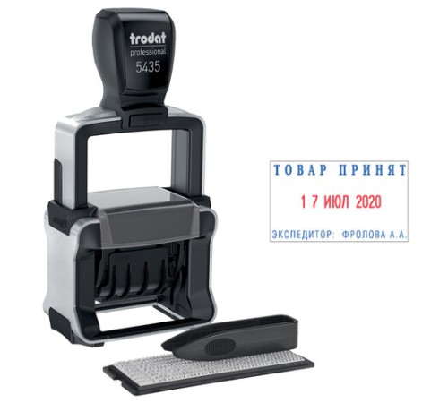 Датер самонаборный металлический, 2 строки+дата, оттиск 41х24 мм, сине-красный, TRODAT 5435, касса в комплекте, 53460