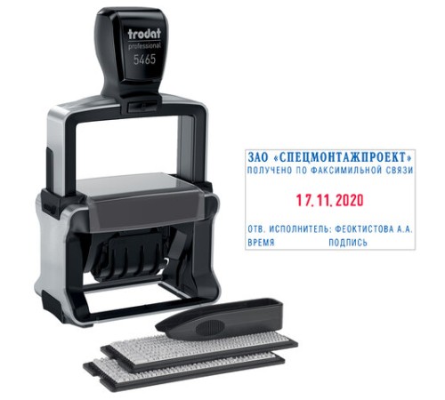 Датер самонаборный металлический, 4 строки+дата, оттиск 56х33 мм, сине-красный, TRODAT 5465BANK, кассы в комплекте, 62166