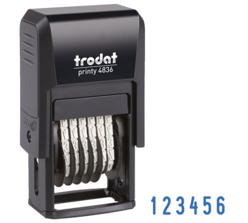 Нумератор 6-разрядный, оттиск 15х3,8 мм, синий, TRODAT 4836, корпус черный, 53199
