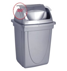 Корзина для бумаг, 12 л, цельная, с вращающейся крышкой, металлик, КР92