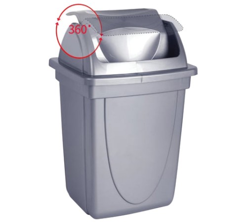 Корзина для бумаг, 12 л, цельная, с вращающейся крышкой, металлик, КР92