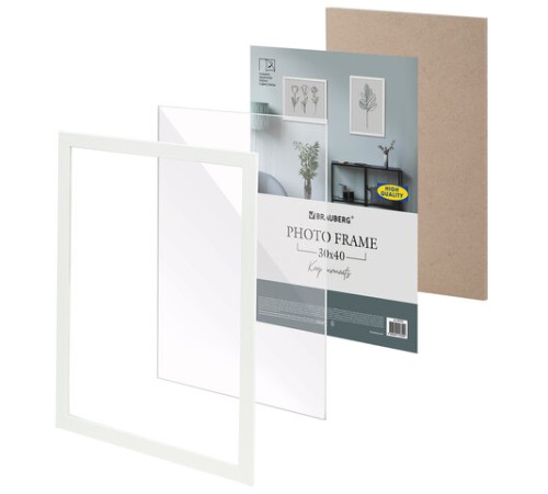 Рамка 30х40 см небьющаяся, аналог IKEA, багет 21 мм, МДФ, BRAUBERG "Idea", белая, 391372