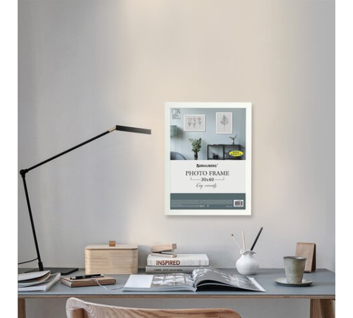 Рамка 30х40 см небьющаяся, аналог IKEA, багет 21 мм, МДФ, BRAUBERG "Idea", белая, 391372