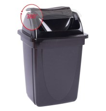 Корзина для бумаг, 12 л, цельная, с вращающейся крышкой, черная, КР90