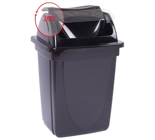 Корзина для бумаг, 12 л, цельная, с вращающейся крышкой, черная, КР90
