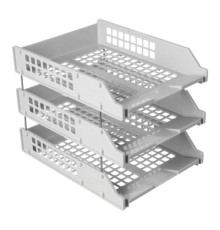 Лотки горизонтальные для бумаг, НАБОР 3 шт. (340х260х240 мм), на металлических стержнях, серые, 