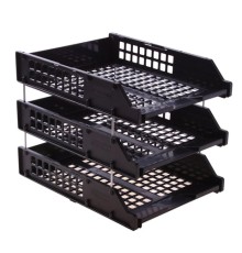 Лотки горизонтальные для бумаг, НАБОР 3 шт. (340х260х240 мм), на металлических стержнях, черные, 