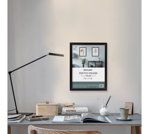 Рамка 30х40 см небьющаяся, аналог IKEA, багет 21 мм, МДФ, BRAUBERG "Idea", черная, 391373