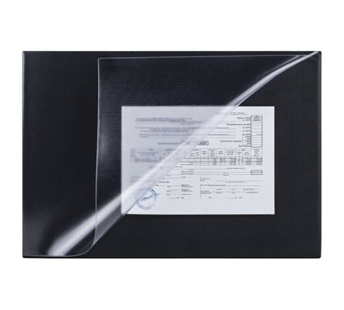Коврик-подкладка настольный для письма (590х380 мм), с прозрачным карманом, черный, BRAUBERG, 236774