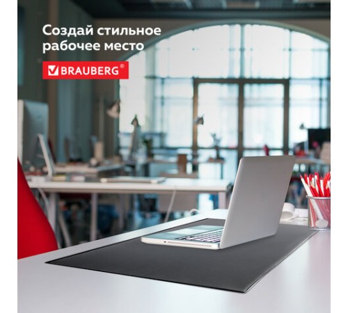 Коврик-подкладка настольный для письма (590х380 мм), с прозрачным карманом, черный, BRAUBERG, 236774