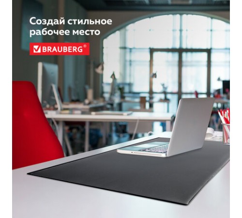 Коврик-подкладка настольный для письма (650х450 мм), с прозрачным карманом, черный, BRAUBERG, 236775