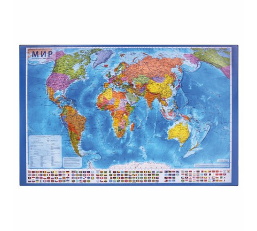 Коврик-подкладка настольный для письма (590х380 мм), с картой мира, BRAUBERG, 236777