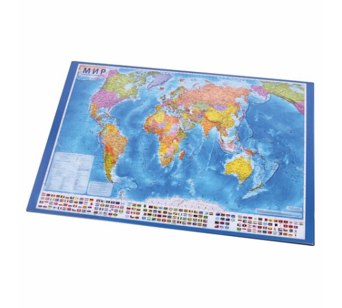 Коврик-подкладка настольный для письма (590х380 мм), с картой мира, BRAUBERG, 236777