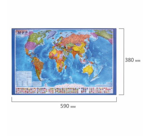 Коврик-подкладка настольный для письма (590х380 мм), с картой мира, BRAUBERG, 236777