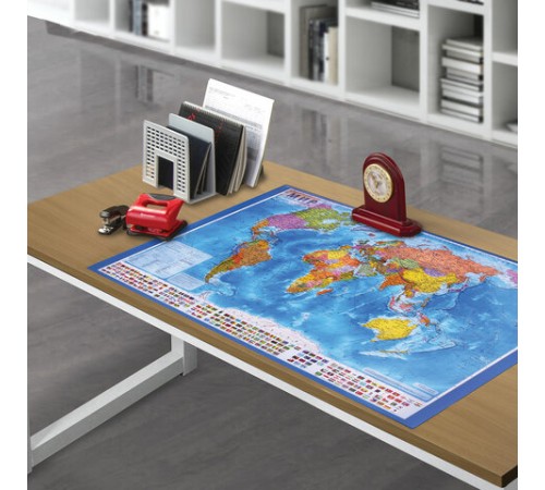 Коврик-подкладка настольный для письма (590х380 мм), с картой мира, BRAUBERG, 236777
