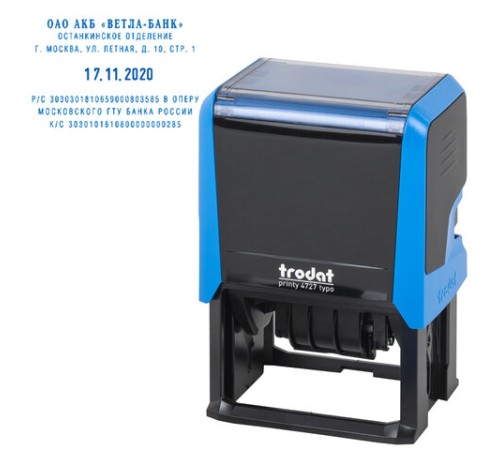 Датер самонаборный 6 строк+дата, оттиск 60х40 мм, синий, TRODAT 4727 Bank, КАССЫ В КОМПЛЕКТЕ, 188551
