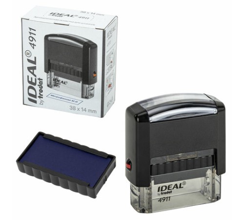 Оснастка для штампа, размер оттиска 38х14 мм синий, TRODAT IDEAL 4911 P2, подушка в комплекте, 125417