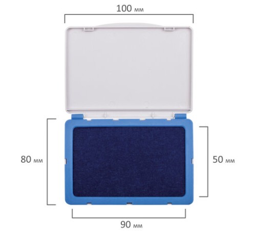 Штемпельная подушка BRAUBERG, 100х80 мм (рабочая поверхность 90х50 мм), синяя краска, 236867