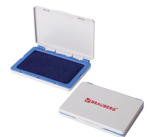 Штемпельная подушка BRAUBERG, 100х80 мм (рабочая поверхность 90х50 мм), синяя краска, 236867