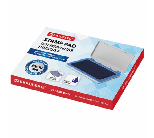 Штемпельная подушка BRAUBERG, 100х80 мм (рабочая поверхность 90х50 мм), синяя краска, 236867