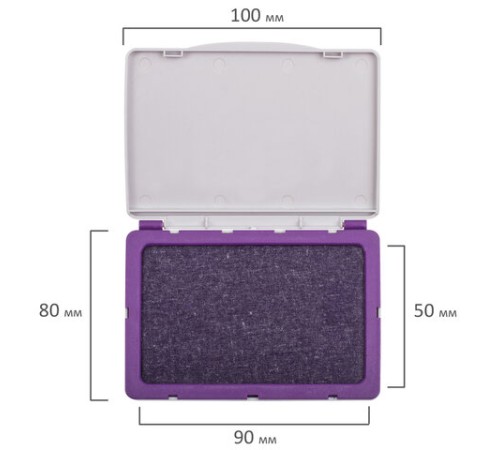 Штемпельная подушка BRAUBERG, 100х80 мм (рабочая поверхность 90х50 мм), фиолетовая краска, 236869