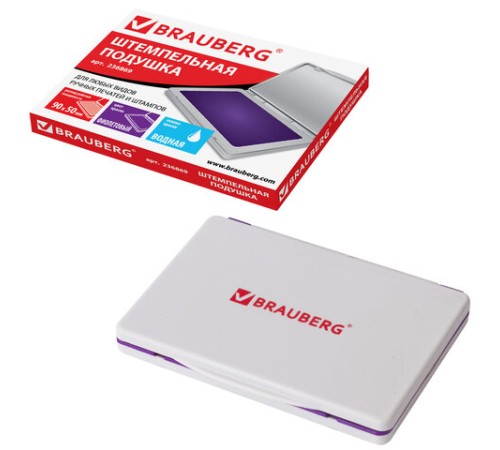Штемпельная подушка BRAUBERG, 100х80 мм (рабочая поверхность 90х50 мм), фиолетовая краска, 236869