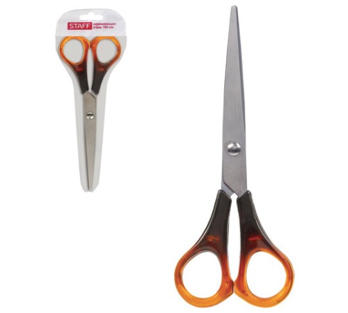 Ножницы STAFF Basic 160 мм, ручки под янтарь, ПВХ чехол с европодвесом, 236937