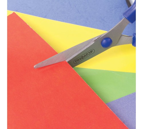 Ножницы ПИФАГОР, 130 мм, резиновые вставки, картонная упаковка с подвесом, ассорти, 236984