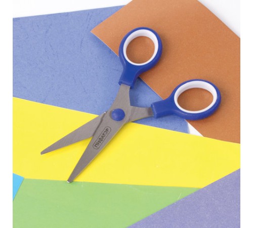 Ножницы ПИФАГОР, 130 мм, резиновые вставки, картонная упаковка с подвесом, ассорти, 236984